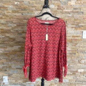 Max Studio Women’s Plus 3X Red Floral Print Blouse Chic  3/4 Sleeve